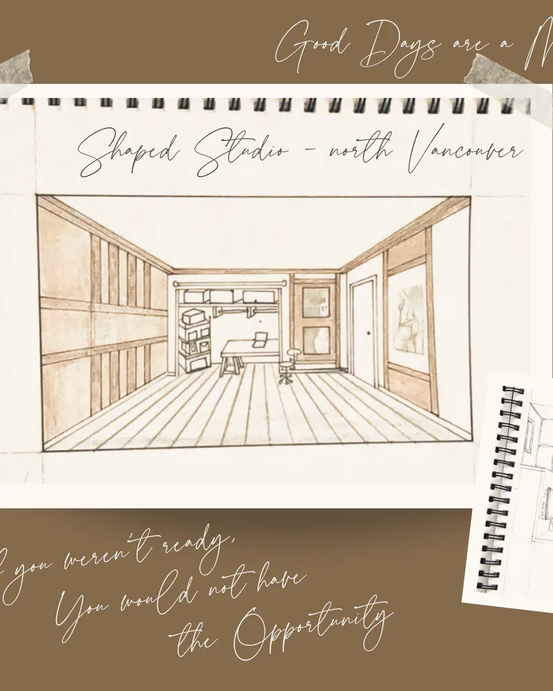 Hand-drawn renovation sketches for a client's studio