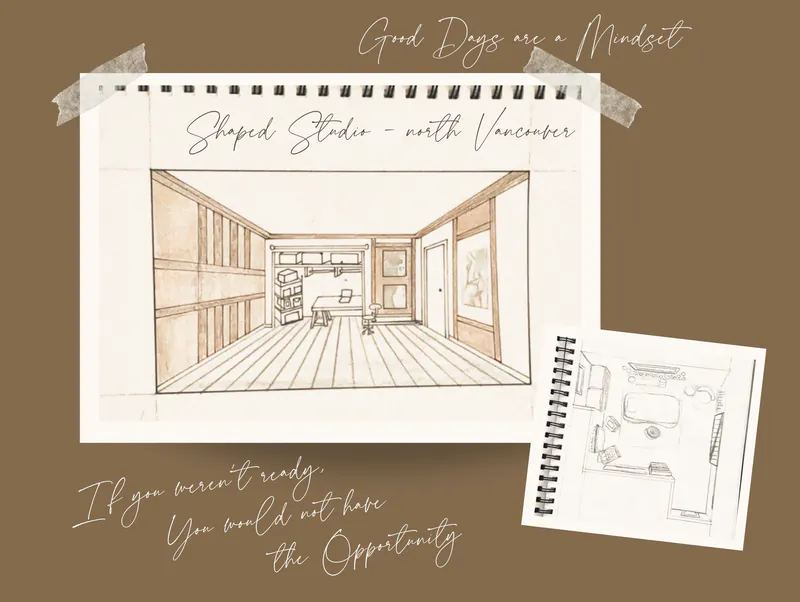 Hand-drawn renovation sketches for a client's studio